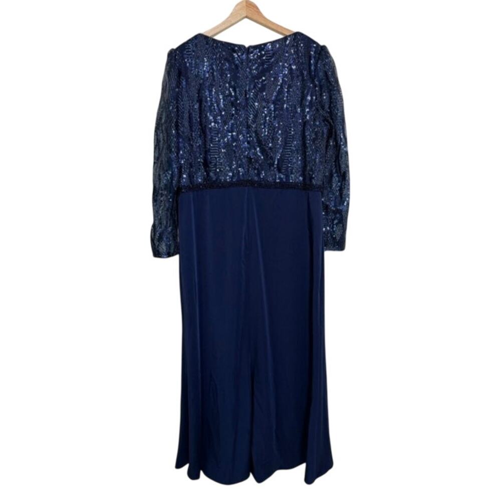 Mac Duggal Gown Maxi Dress Sequin Blue SZ18 Autumn Wedding Special Event Party - Picture 6 of 11